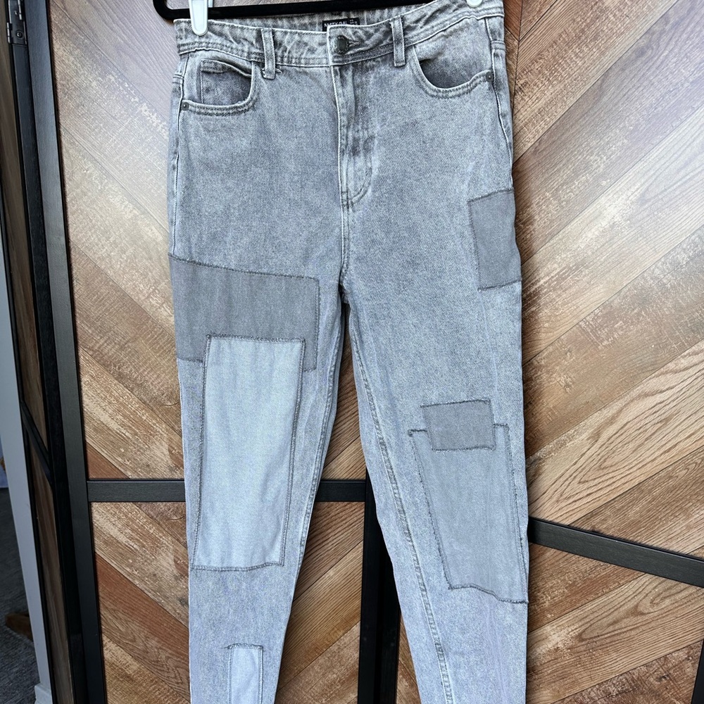 Nasty gal gray denim with patches